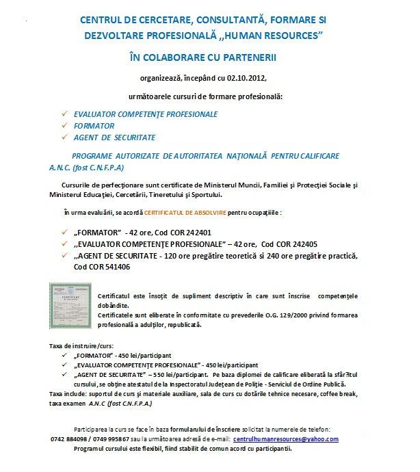 Cursuri formare profesionala Cursuri formare profesionala