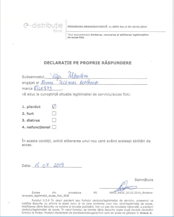 Emitere, revocare si abilitarea legitimatolor de acces fizic