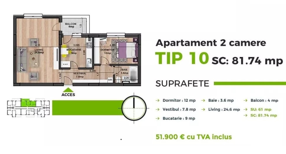 Super Oferta!!! Apartament 2 camere, Militari Residence