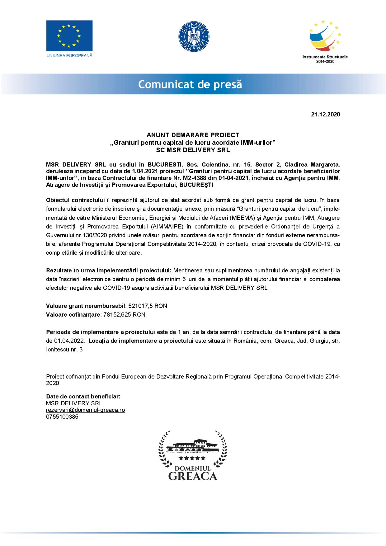 Comunicat de Presa