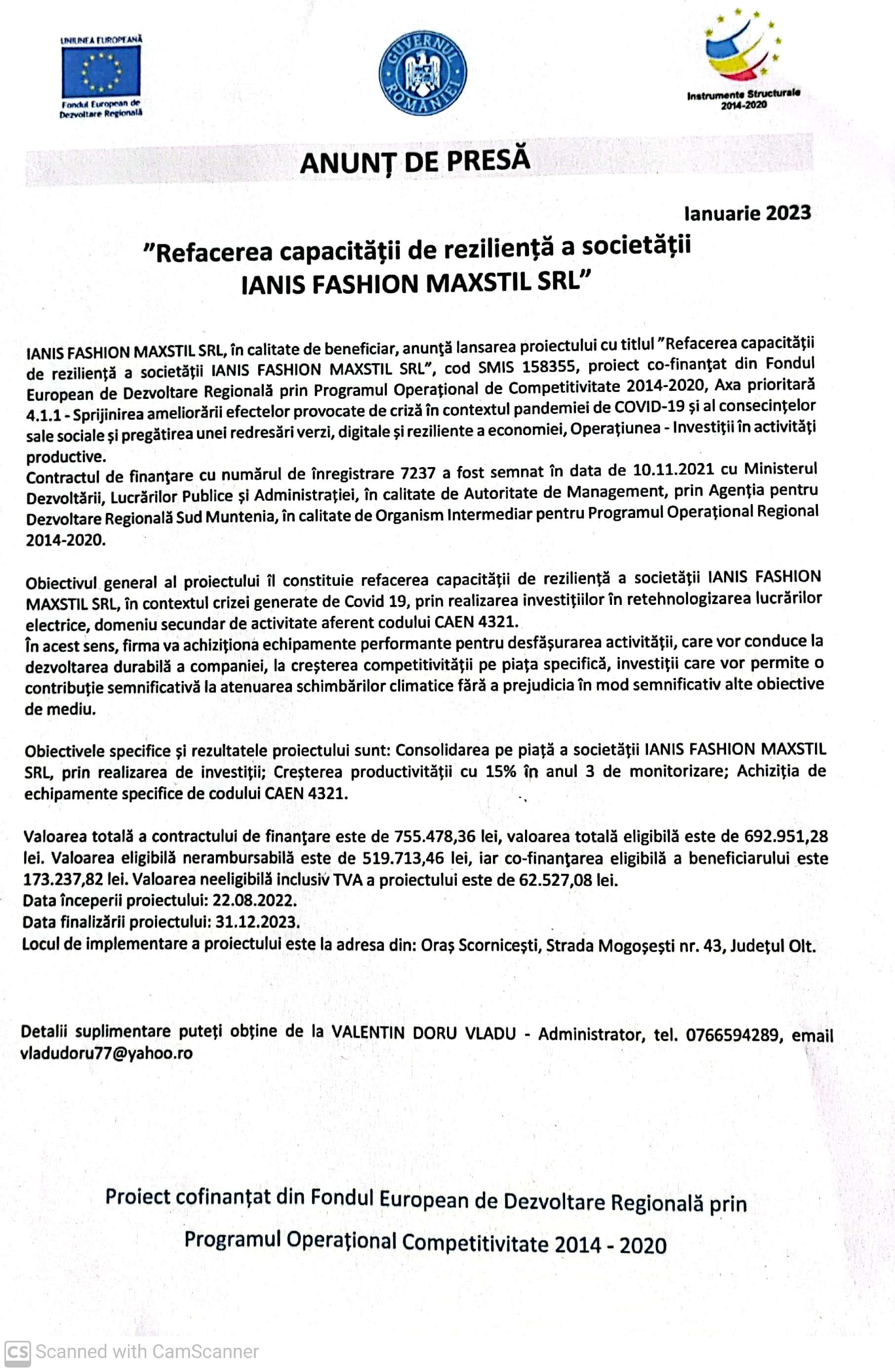 Anunț de presa