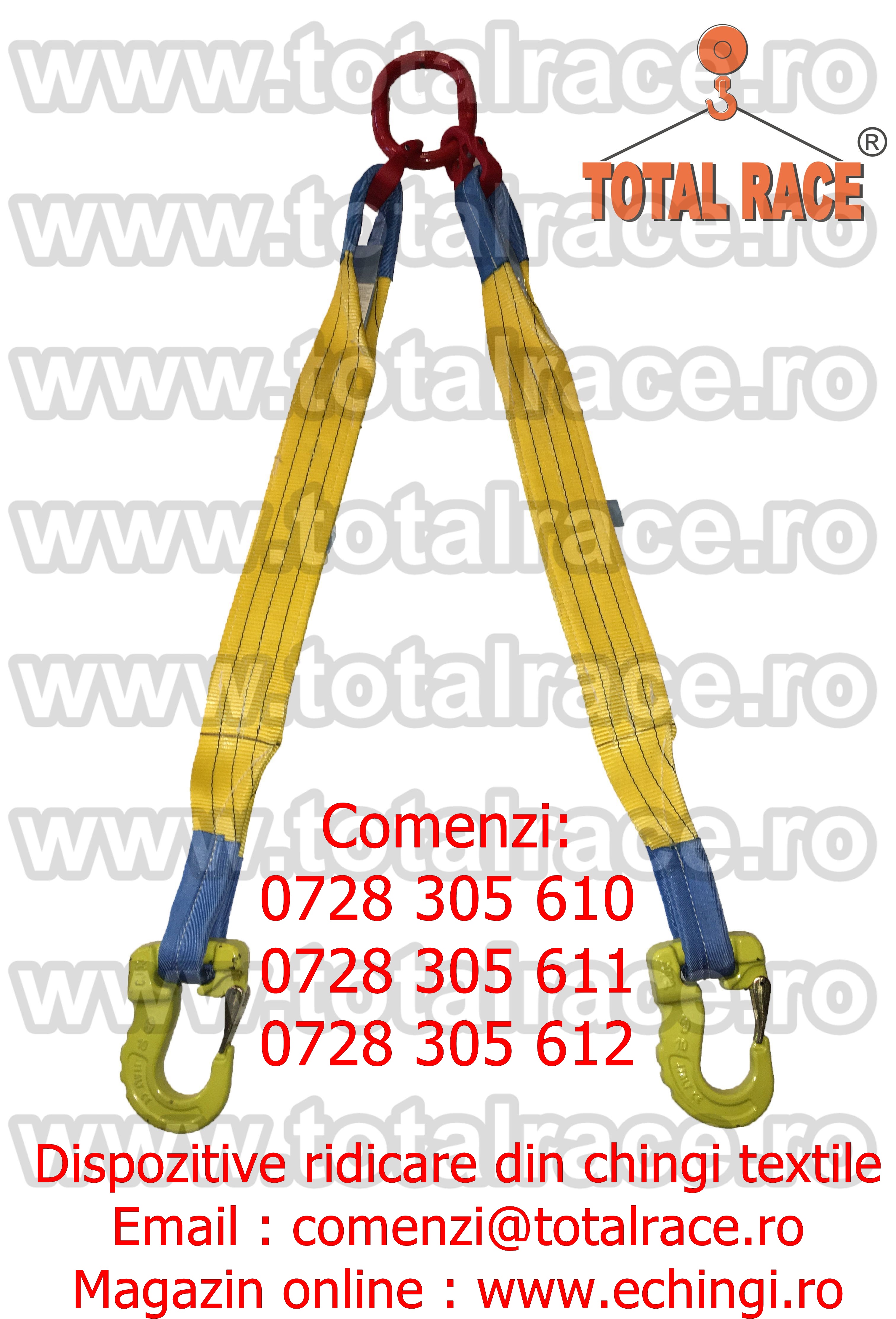 Sistem de ridicare din chingi cu 2 brate cu carlige rotative