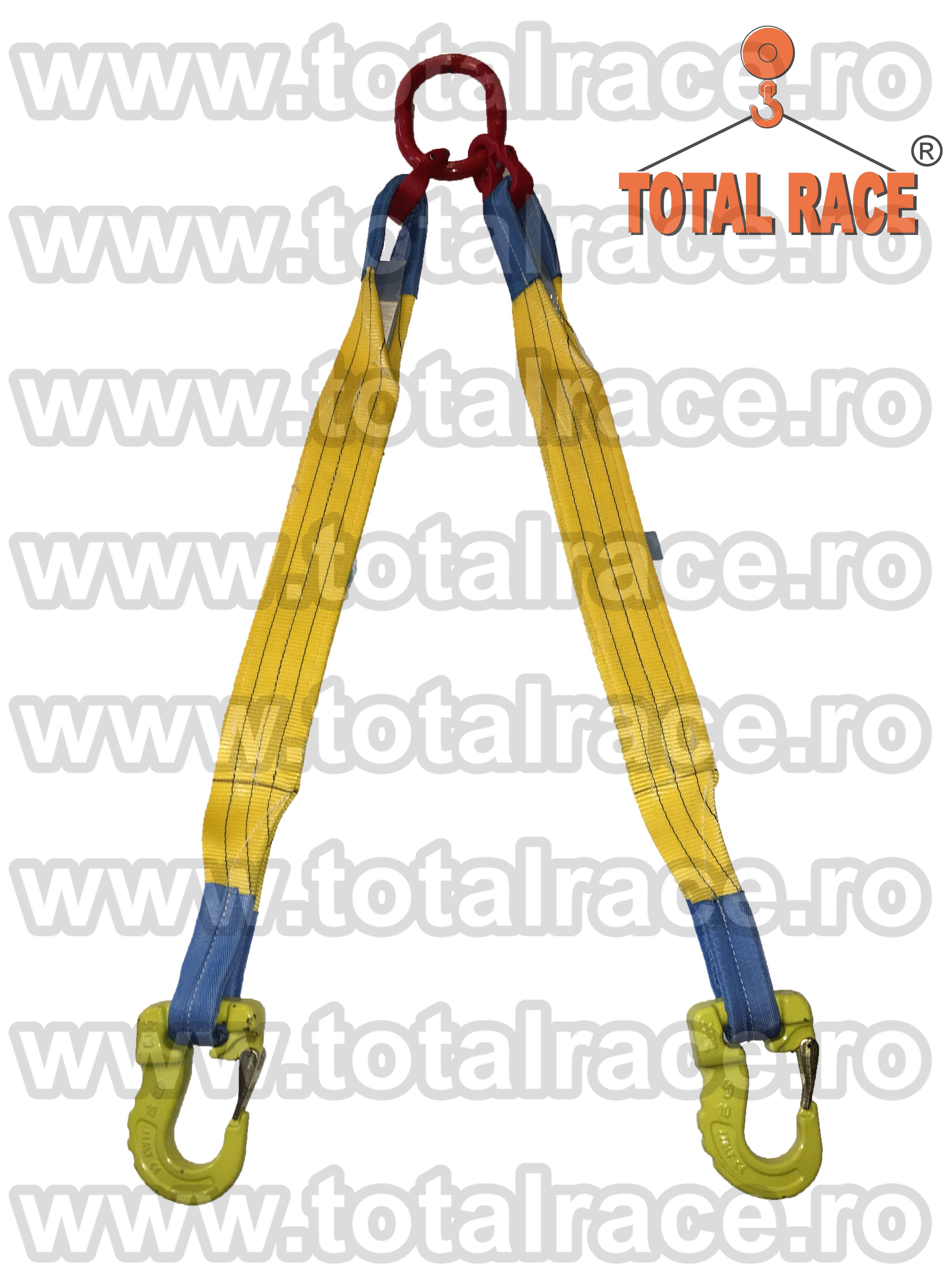 Sistem de ridicare din chingi cu 2 brate cu carlige rotative