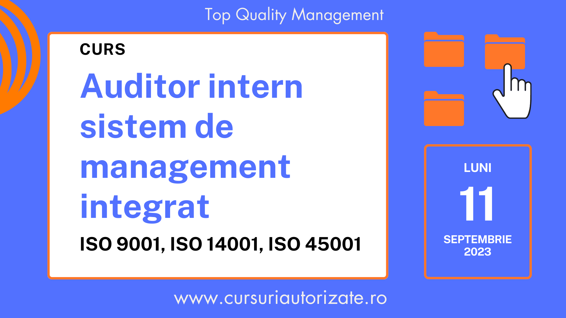Curs online Auditor intern sistem de management integrat ISO 9001, ISO 14001, ISO 45001 Curs online Auditor intern sistem de management integrat ISO 9001, ISO 14001, ISO 45001