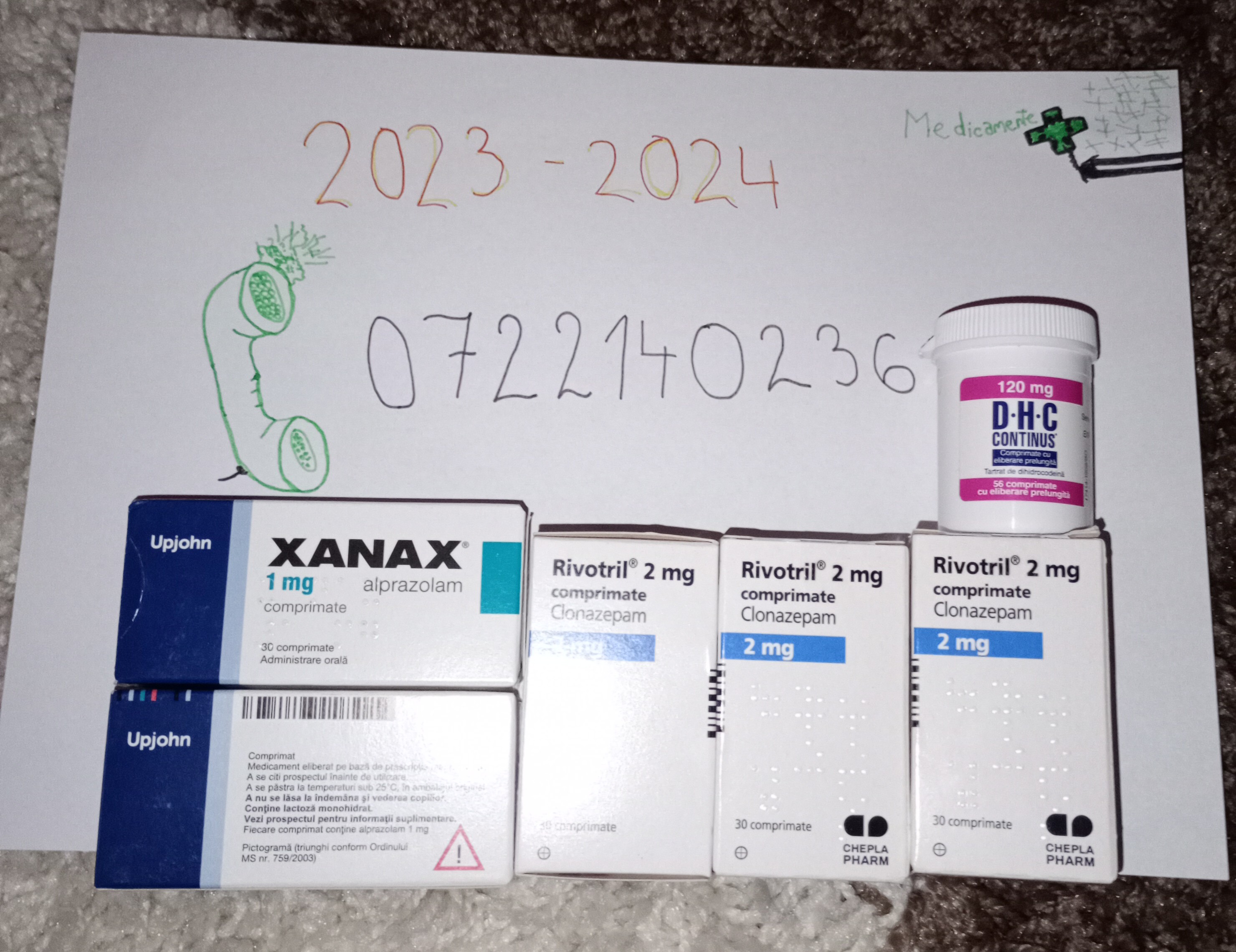 0722140236 VAND XANA 1MG, RIVOTRIL 2MG, DHC 120MG