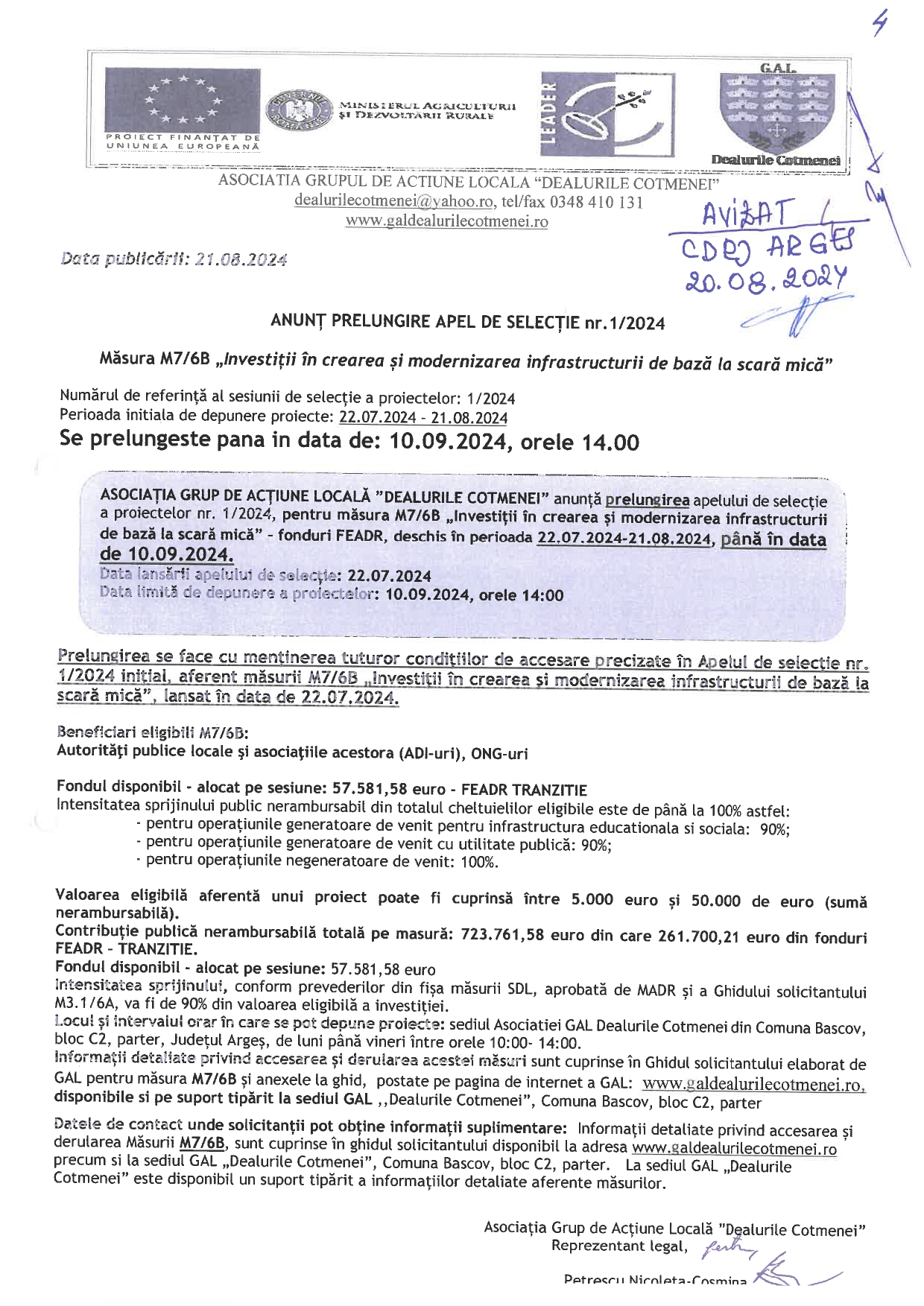 PRELUNGIRE APEL DE LANSARE SESIUNE DE DEPUNERE PROIECTE nr.1/22.07.2024/M7/6B_ ASOCIATIA GRUPUL DE ACTIUNE LOCALA ,,DEALURILE COTMENEI” PRELUNGIRE APEL DE LANSARE SESIUNE DE DEPUNERE PROIECTE nr.1/22.07.2024/M7/6B_ ASOCIATIA GRUPUL DE ACTIUNE LOCALA ,,DEALURILE COTMENEI”