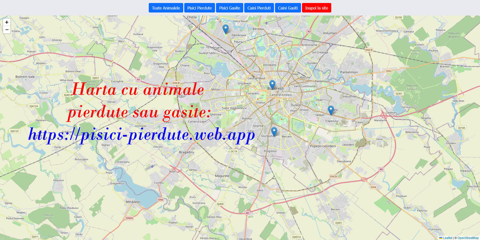 Harta cu animale pierdute sau gasite