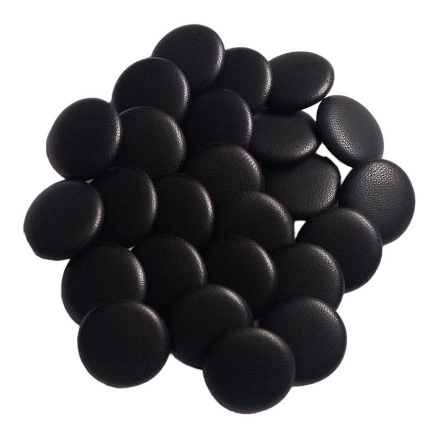 Set 25 nasturi metalici cu picior rotunzi, imbracati in piele naturala negru 2.5 cm marimea 40