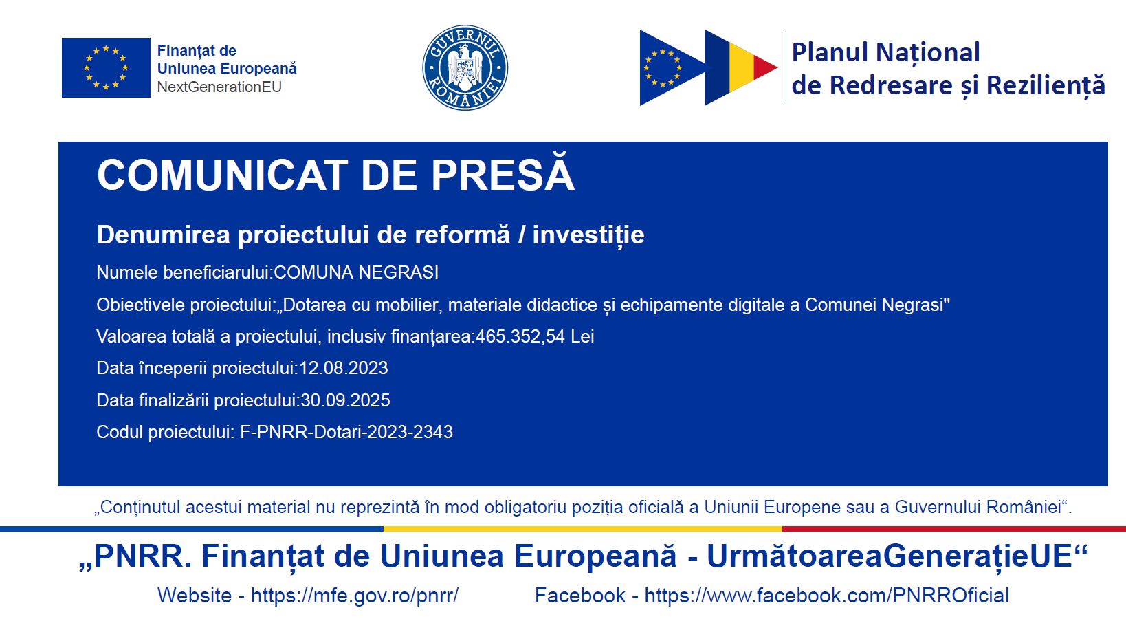 Comunicat de presa Comuna Negrasi