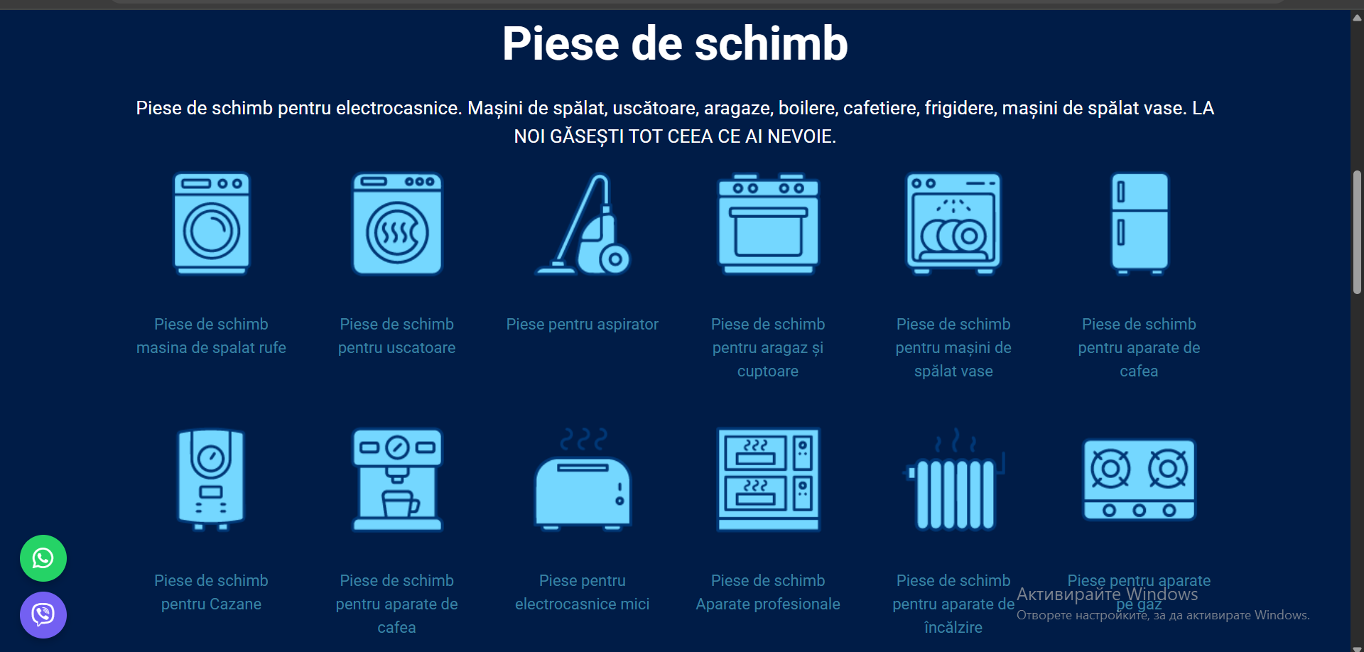 „Piese pentru aparatele dumneavoastră – Disponibile din orice colț al lumii“