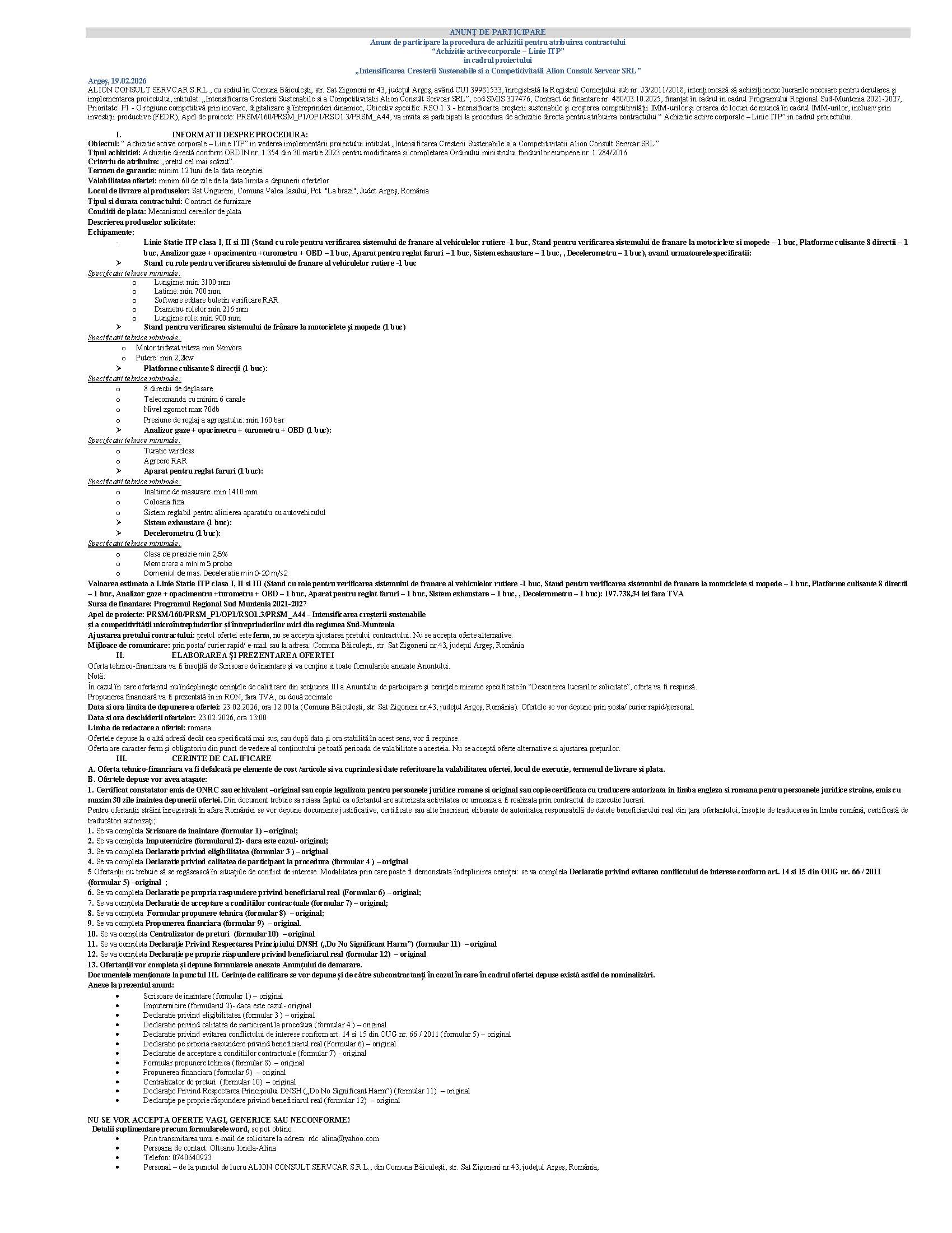 Achizitie active corporale – Linie ITP Achizitie active corporale – Linie ITP