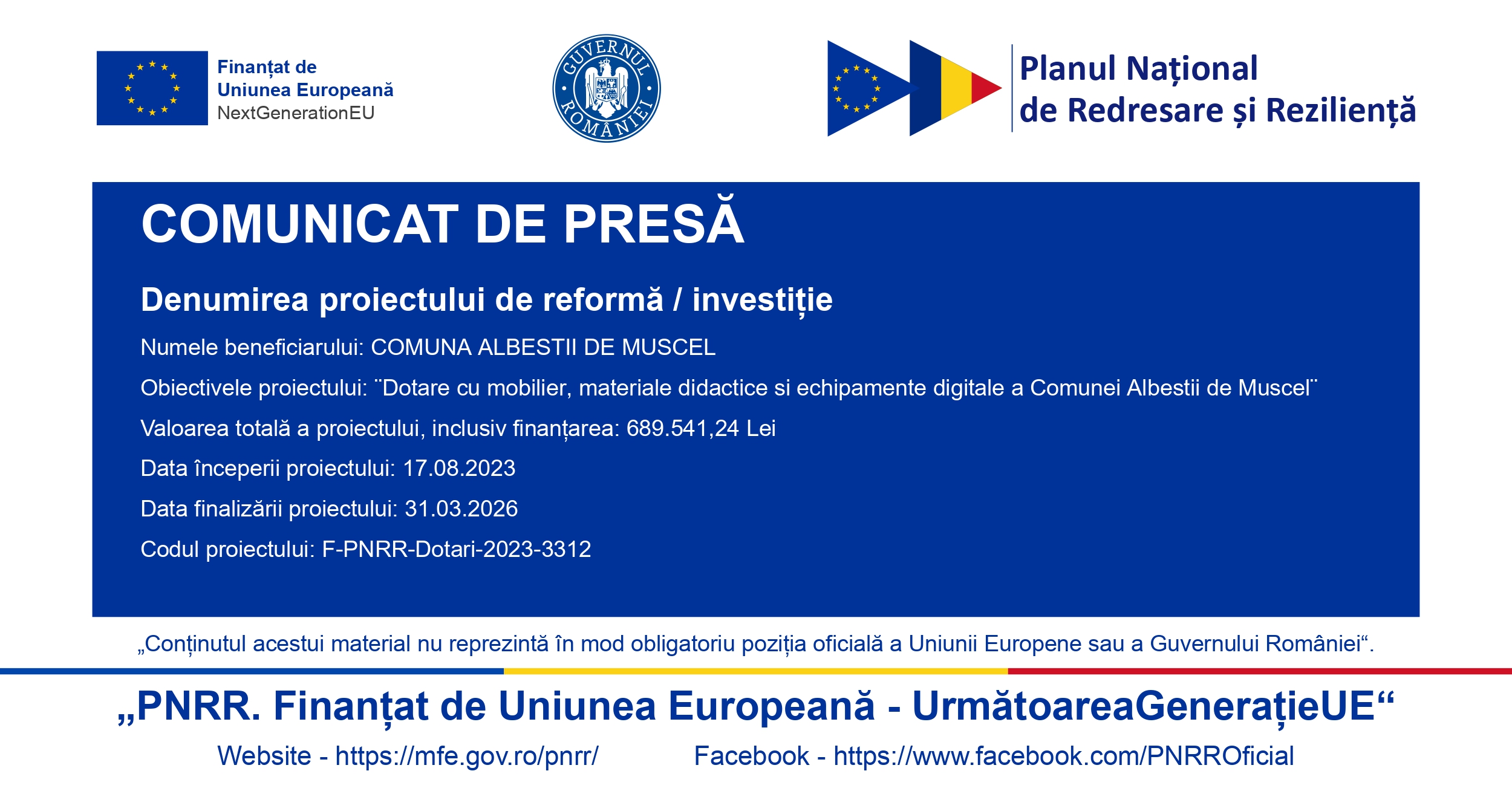 COMUNICAT DE PRESĂ Comuna ALBESTII DE MUSCEL